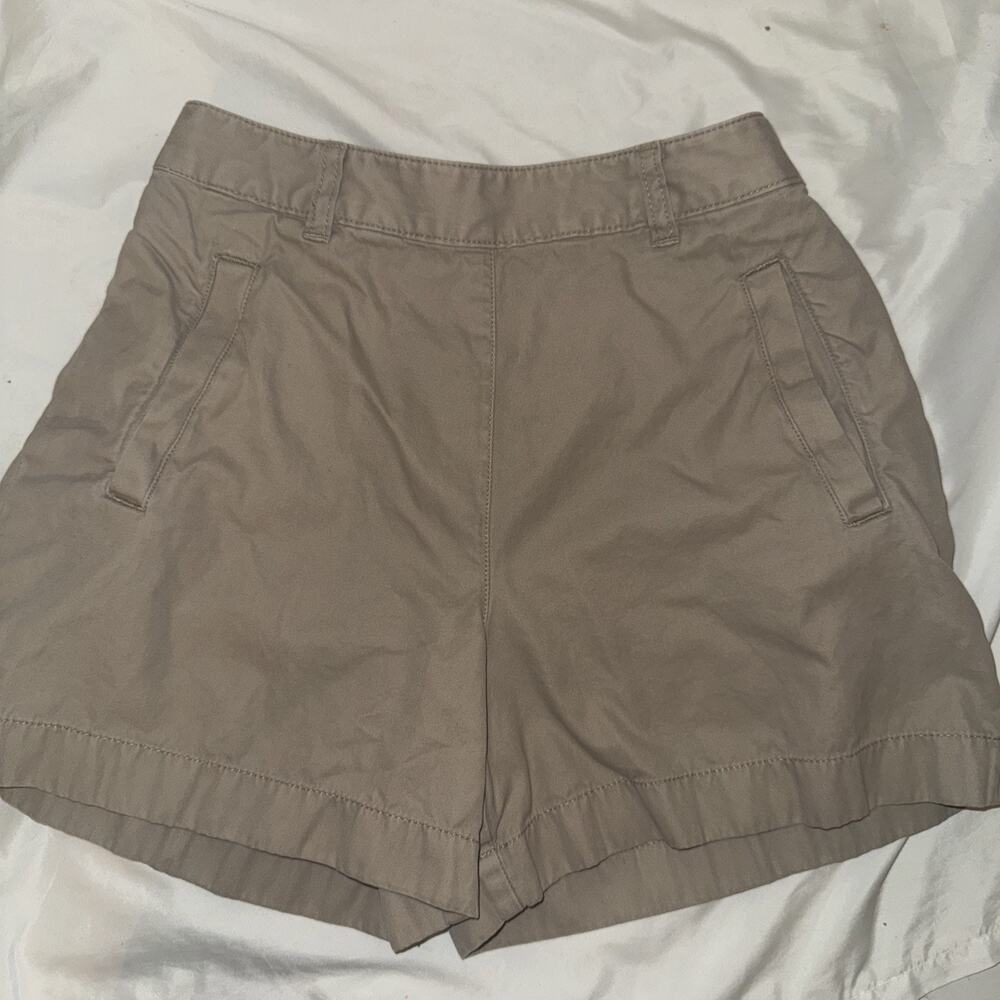 Womens Ann Taylor Shorts Size 4 Khaki Cotton Side Button Slash pockets